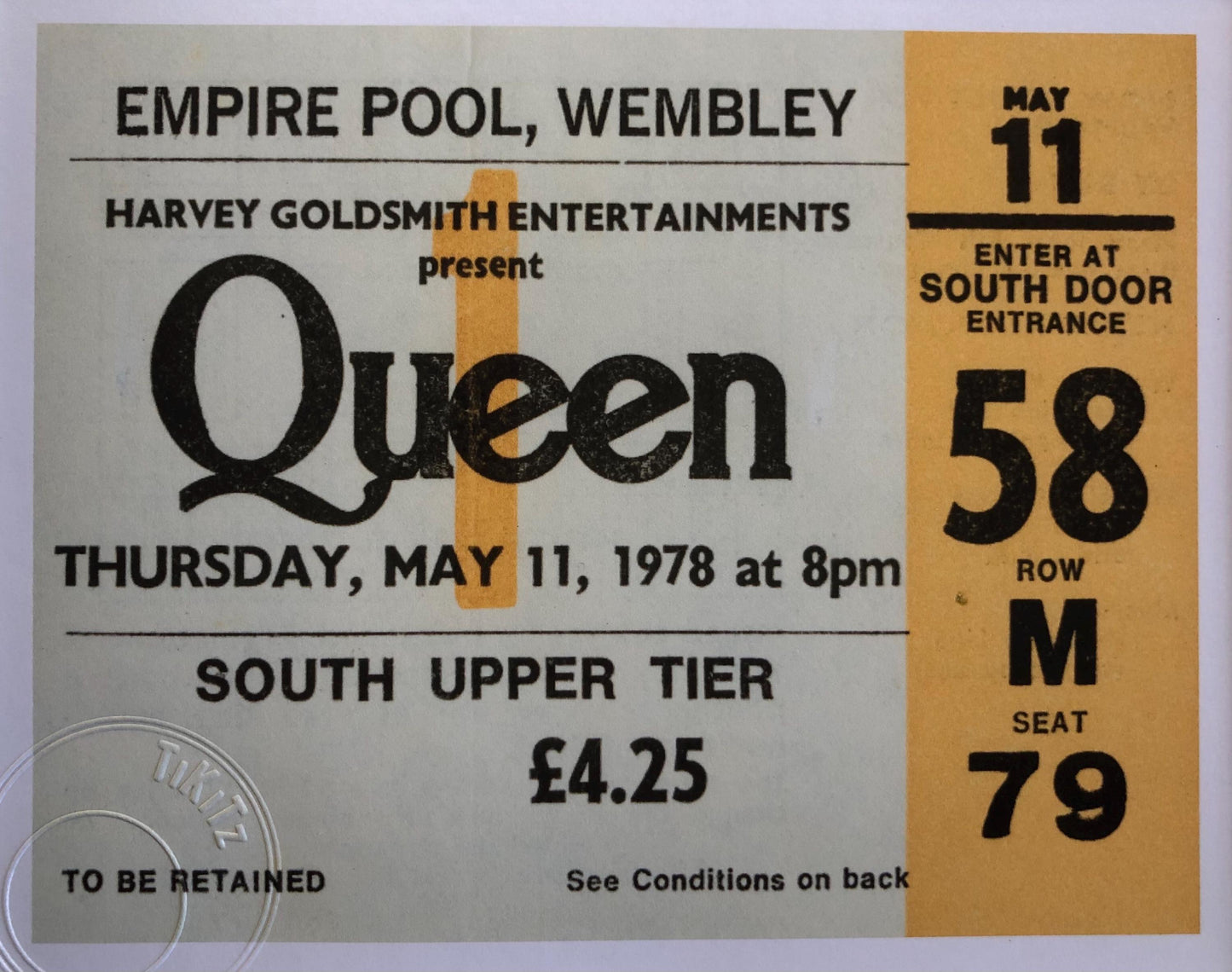 QUEEN - 1978 Empire Pool , Wembley , London framed ticket giclee print