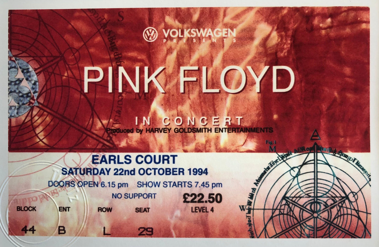 PINK FLOYD - 1994 Earls Court , London framed ticket giclee print