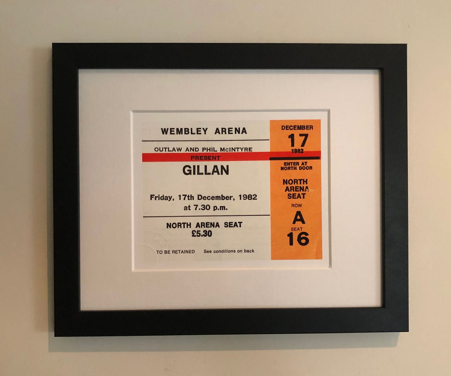GILLAN - 1982 Wembley Arena , London framed ticket giclee print