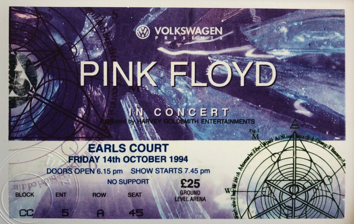 PINK FLOYD - 1994 Earls Court , London framed ticket giclee print