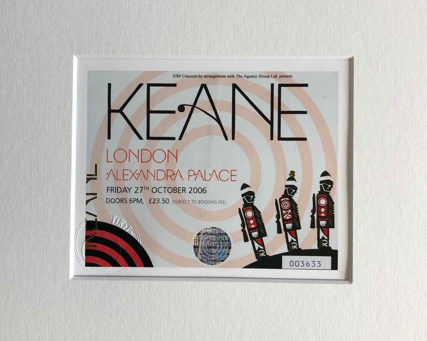 KEANE - 2006 Alexandra Palace ,London framed ticket giclee print