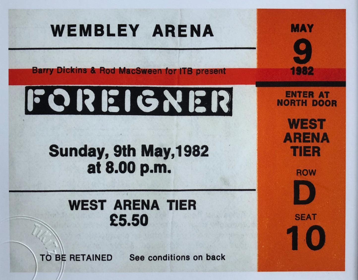 FOREIGNER- 1982 Wembley Arena , London framed ticket giclee print