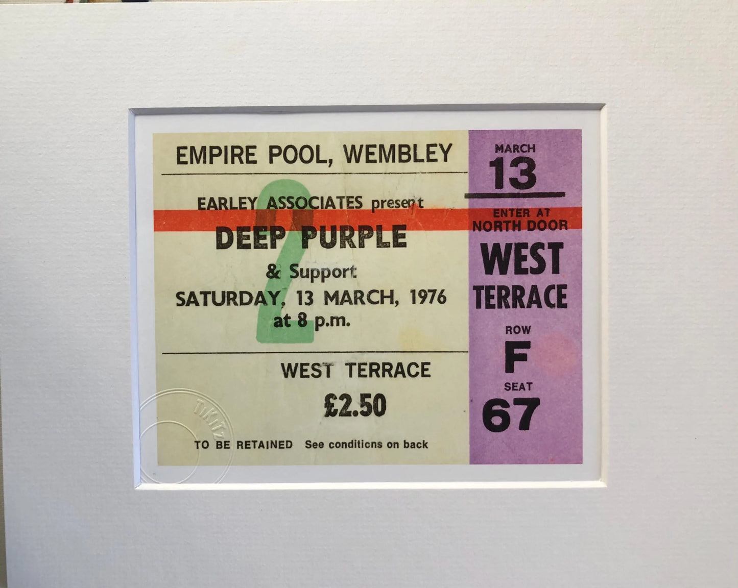 DEEP PURPLE - 1976 Empire Pool , Wembley , London framed ticket giclee print