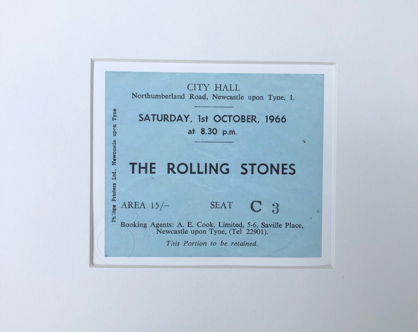ROLLING STONES - 1966 City Hall , Newcastle framed ticket giclee print