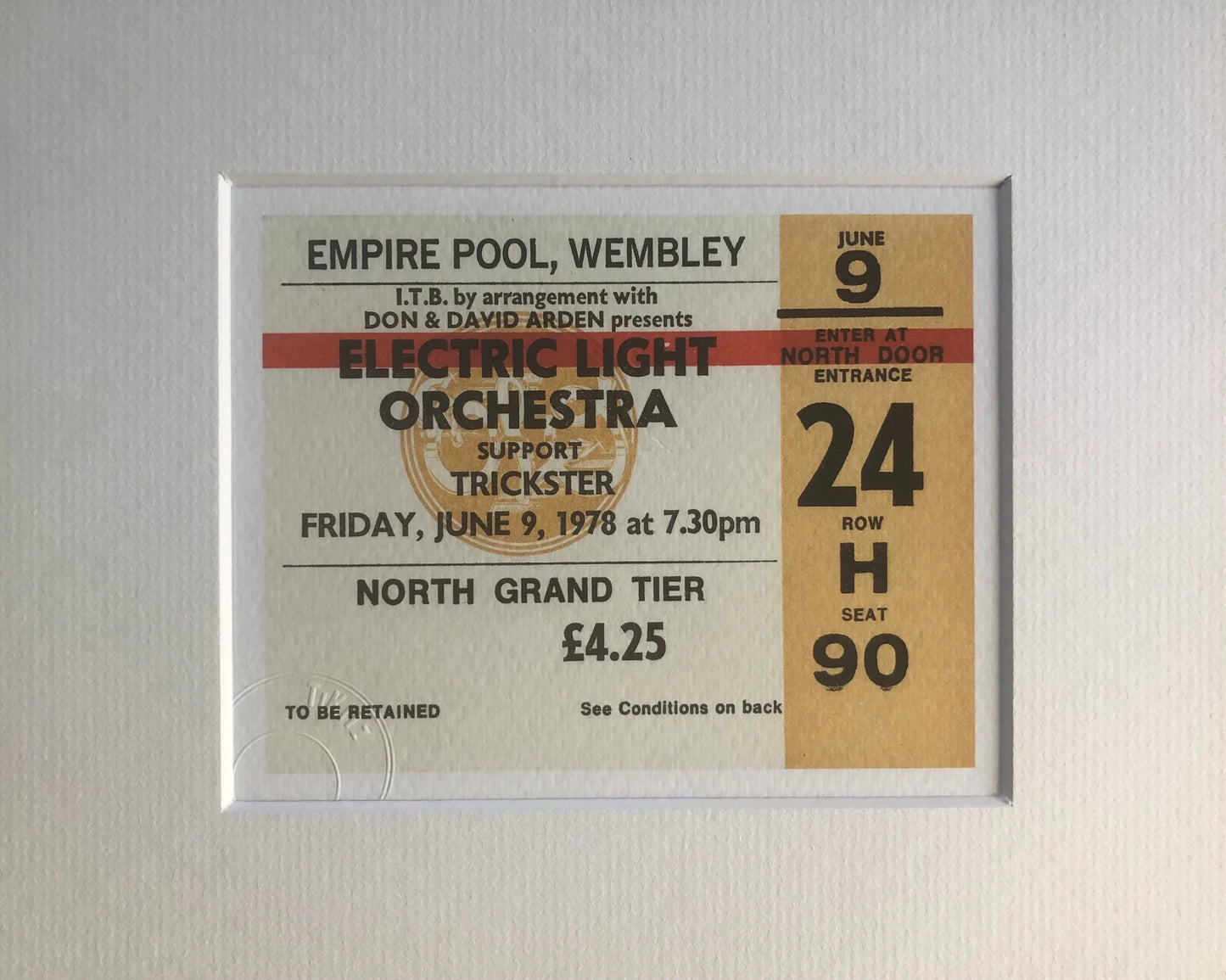 ELECTRIC LIGHT ORCHESTRA - 1978 Empire Pool , Wembley , London framed ticket giclee print