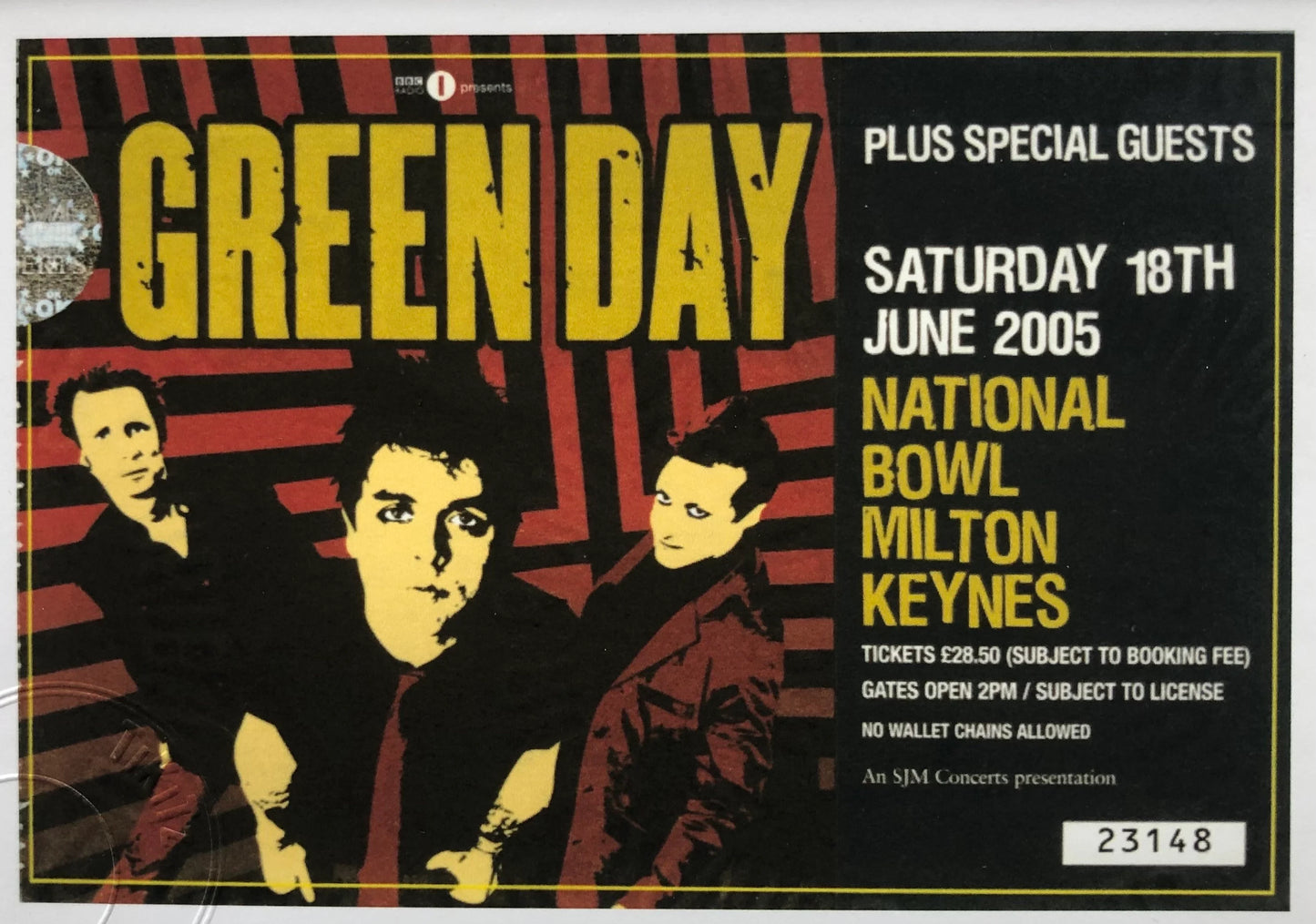GREEN DAY- 2005 National Bowl , Milton Keynes framed ticket giclee print