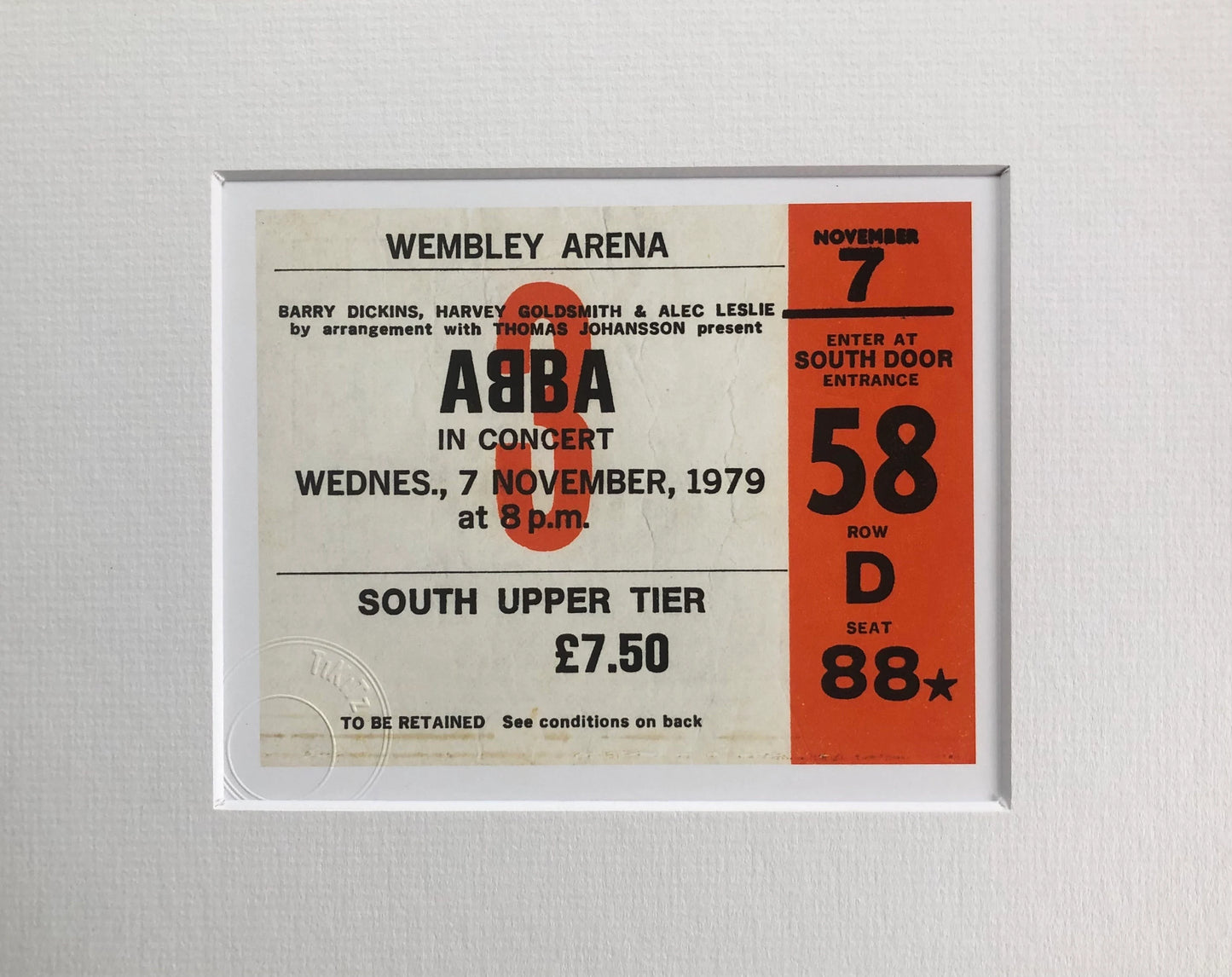 ABBA - 1979 Wembley Arena , London framed ticket giclee print