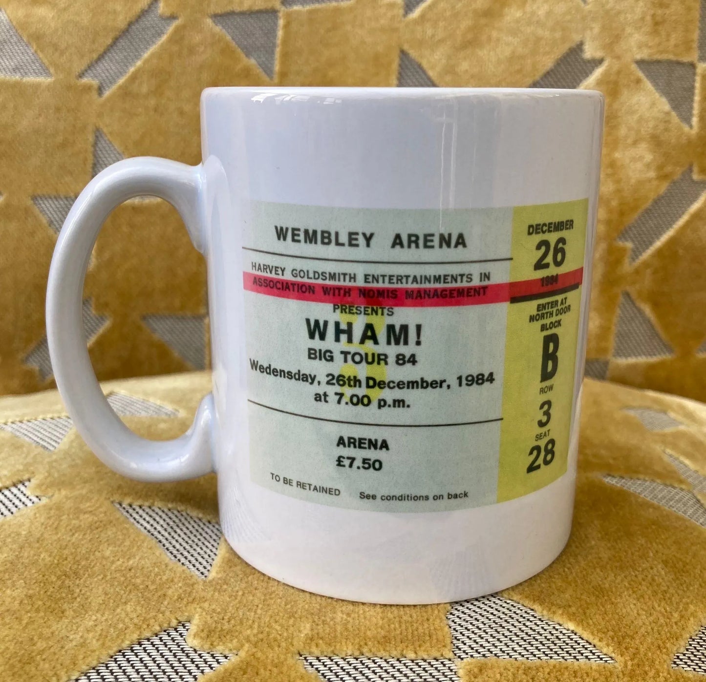 WHAM - 11oz ceramic mug featuring the 1984 Wembley Arena , London ticket on both sides