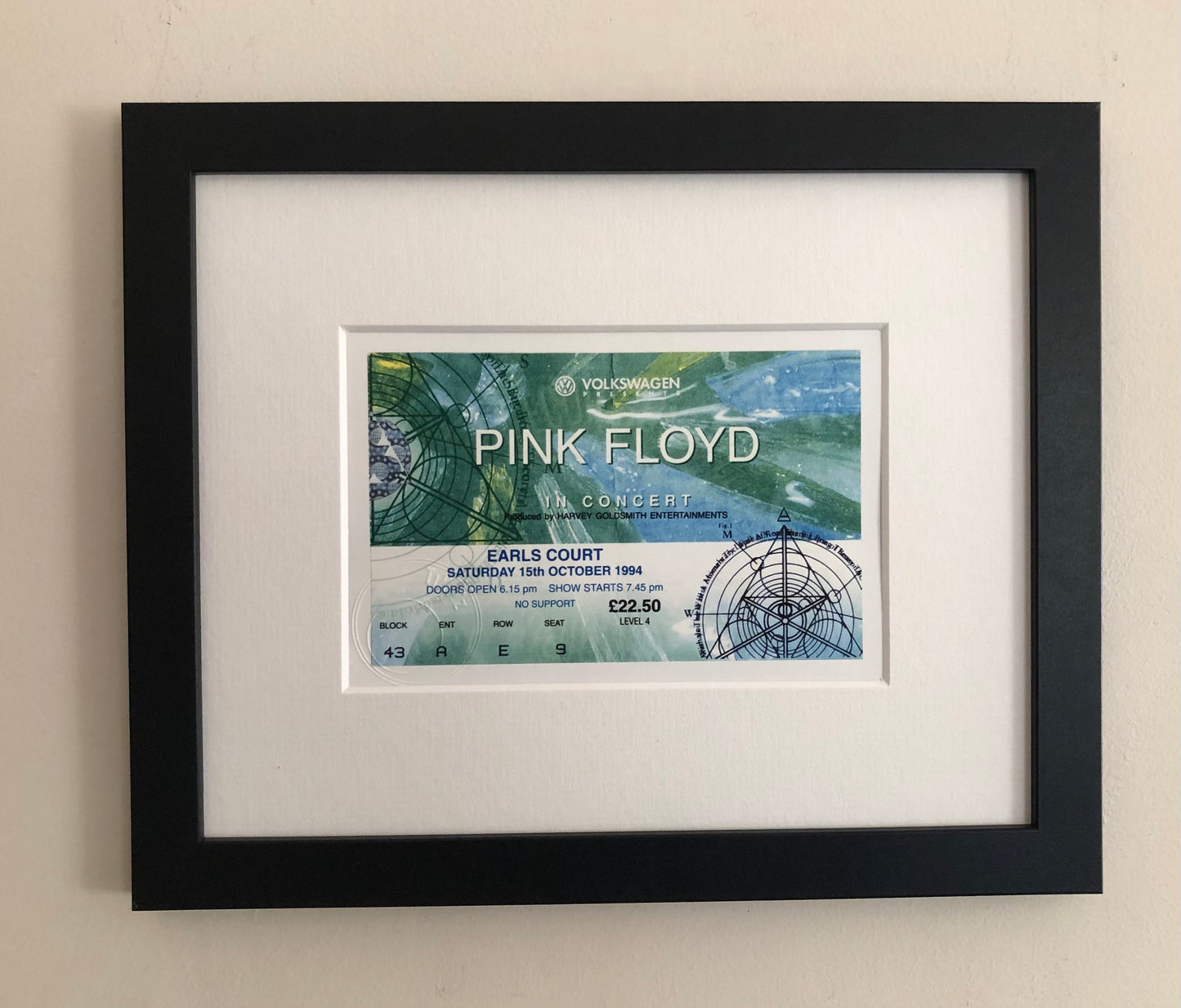 PINK FLOYD - 1994 Earls Court , London framed ticket giclee print