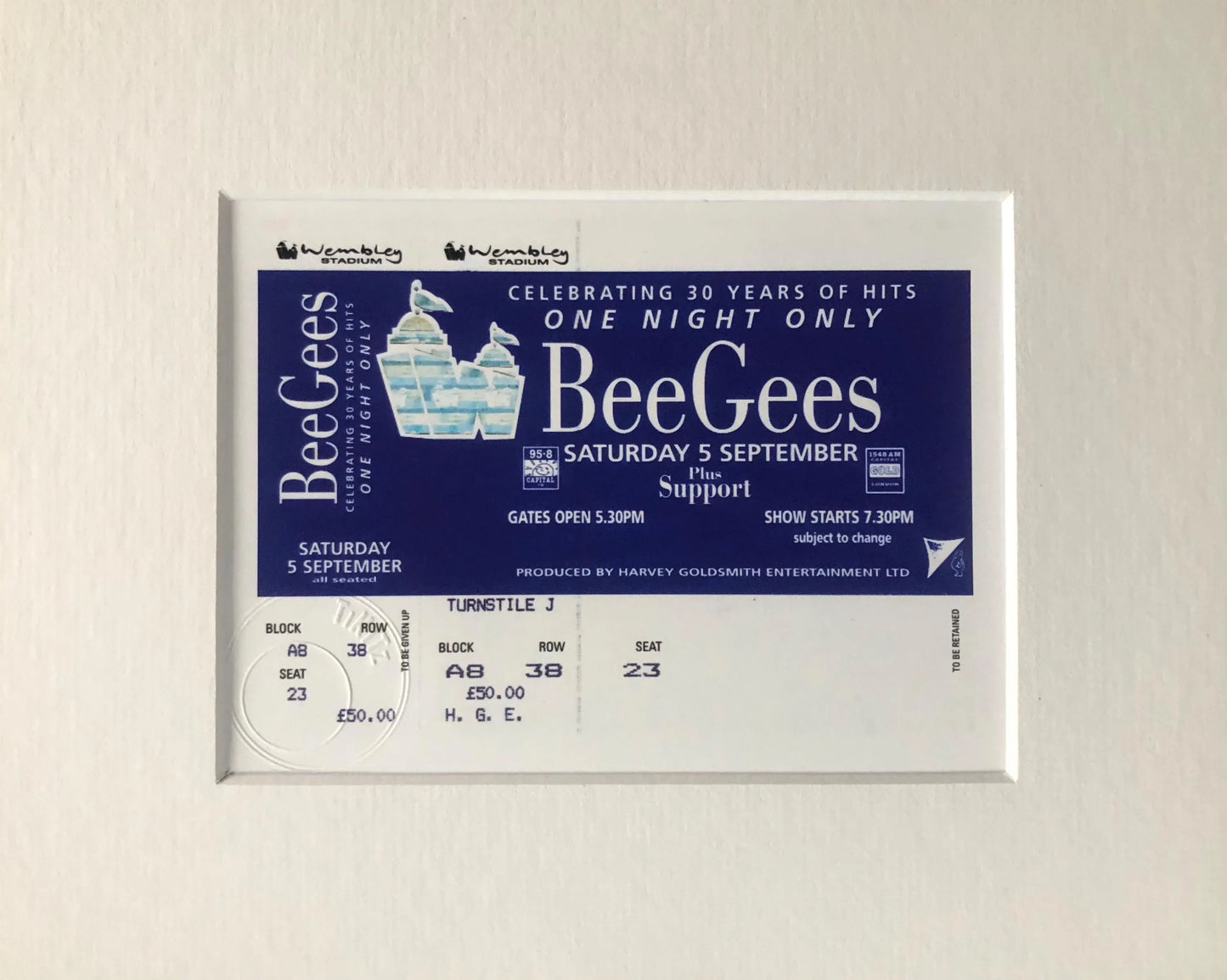 BEE GEES - 1998 Wembley Stadium , London framed ticket giclee print
