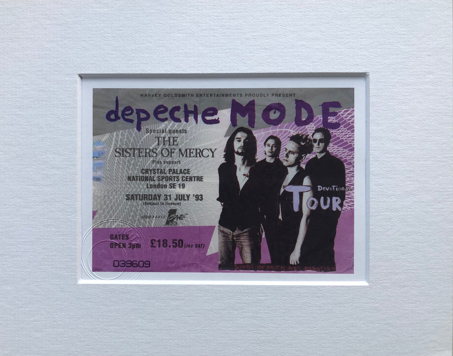 DEPECHE MODE - 1993 Crystal Palace National Sports Centre framed ticket giclee print