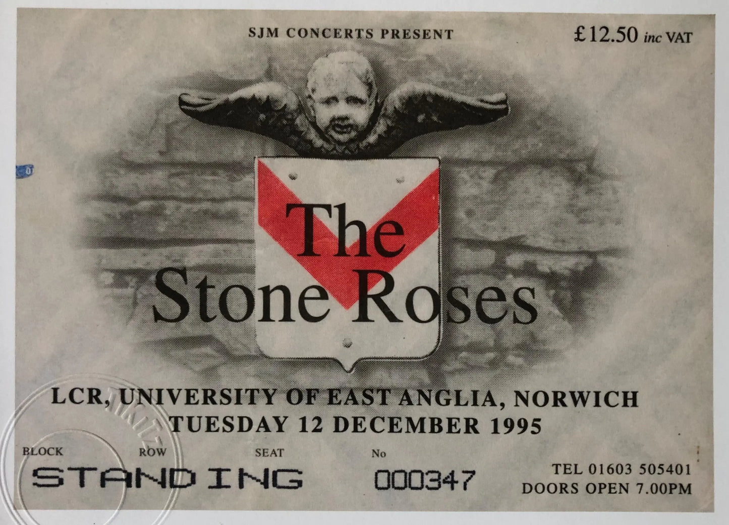 THE STONE ROSES - 1995 UEA , Norwich framed ticket giclee print