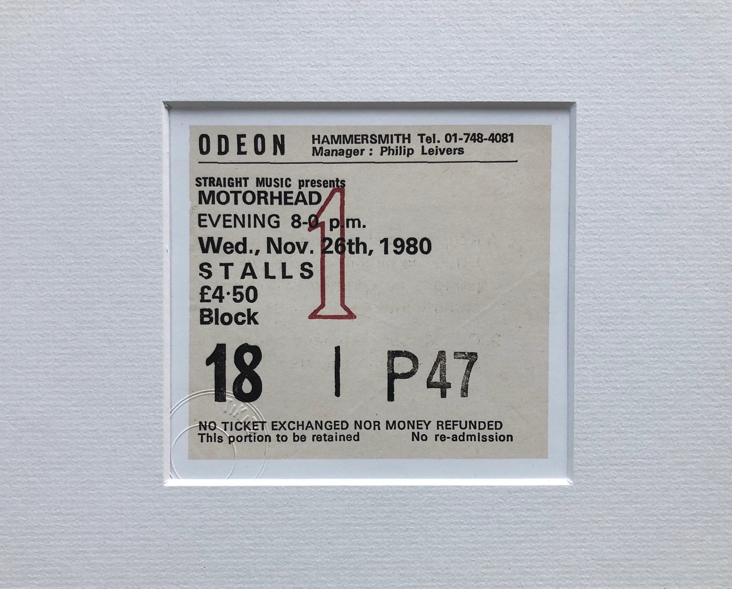 MOTÖRHEAD - 1980 Hammersmith Odeon , London framed ticket giclee print