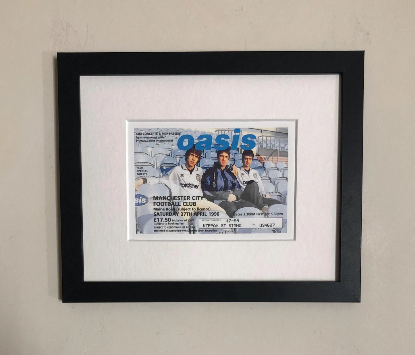 OASIS - 27/4/1996 Manchester City FC , Maine Road framed ticket giclee print