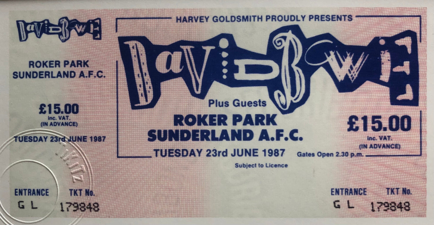 DAVID BOWIE - 1987 “Glass Spider tour” Roker Park, Sunderland AFC framed ticket giclee print