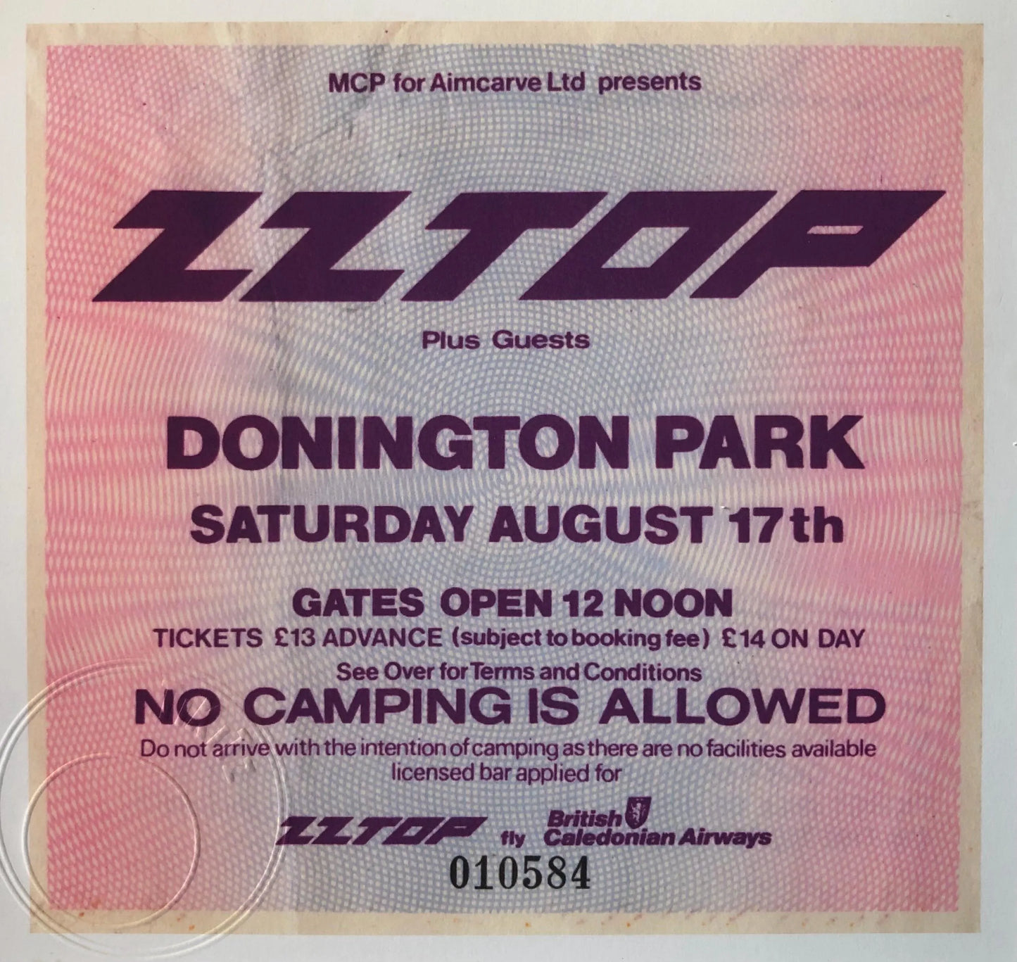 ZZ TOP - 17/8/1985 Monsters of Rock at Donington Park framed ticket giclee print