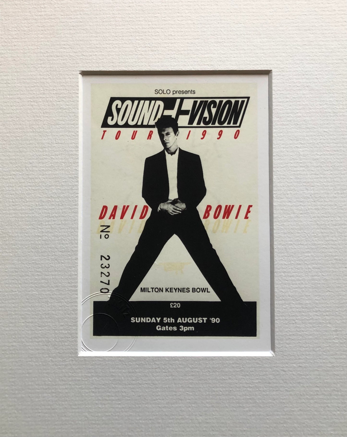 DAVID BOWIE - 1990 “Sound and Vision tour” Milton Keynes framed ticket giclee print