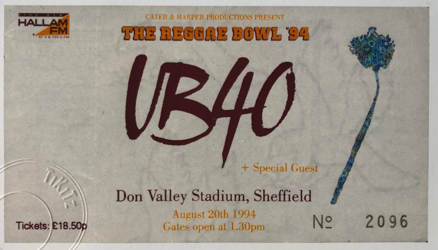 UB40 - “ THE REGGAE BOWL ‘94” Don Valley Stadium , Sheffield framed ticket giclee print