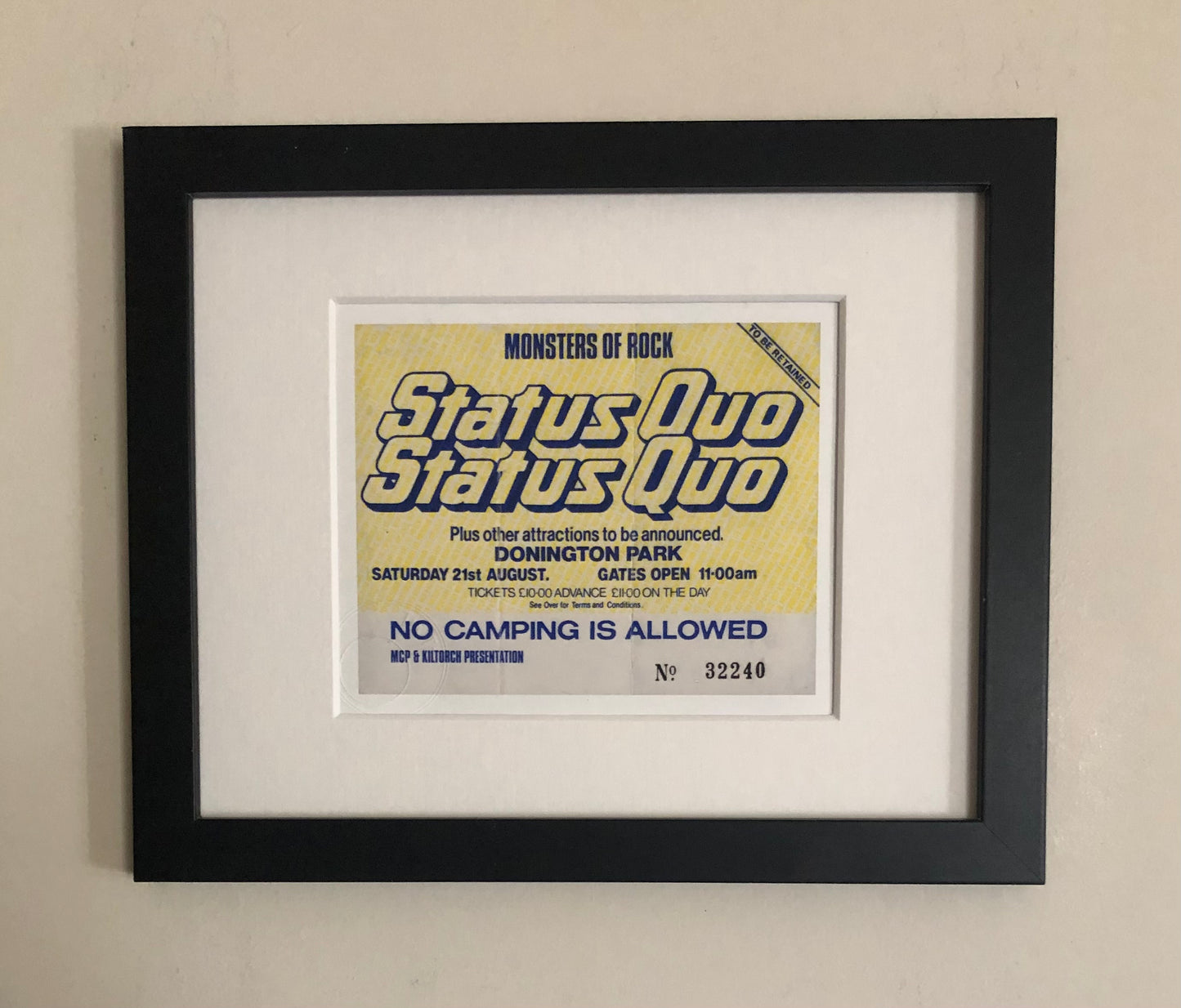 STATUS QUO -21/8/1982 Monsters of Rock at Donington Park framed ticket giclee print