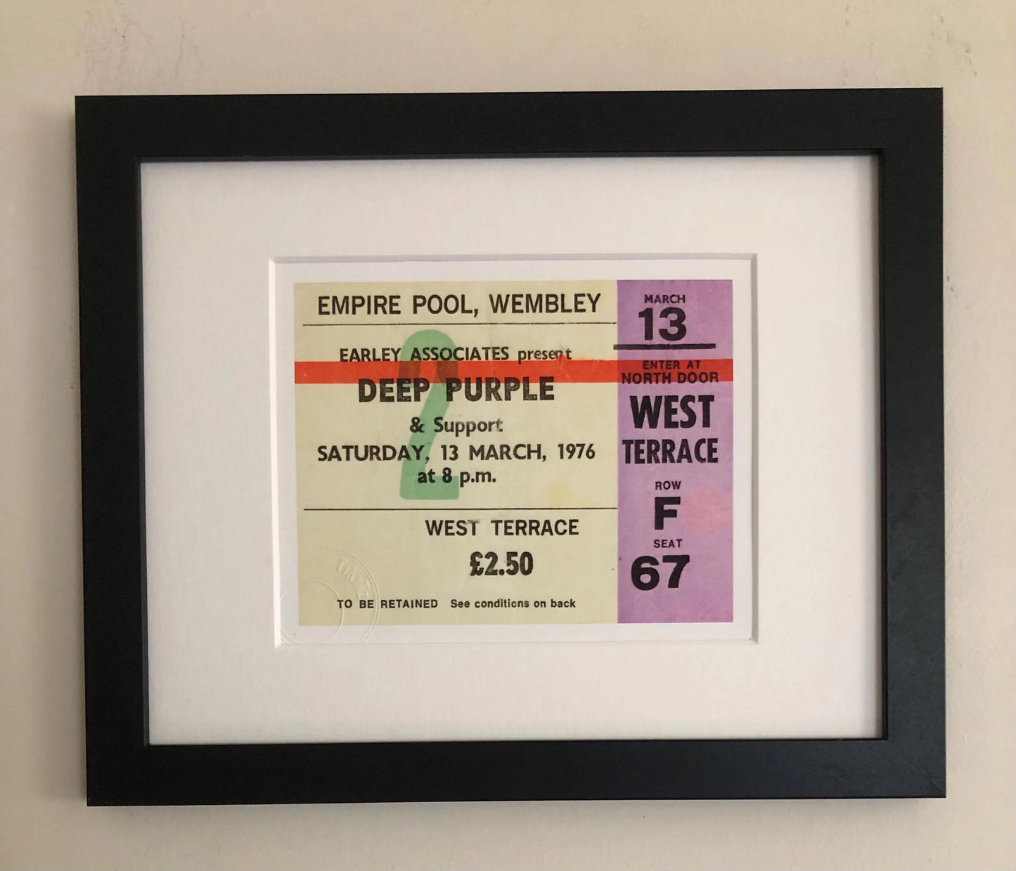 DEEP PURPLE - 1976 Empire Pool , Wembley , London framed ticket giclee print