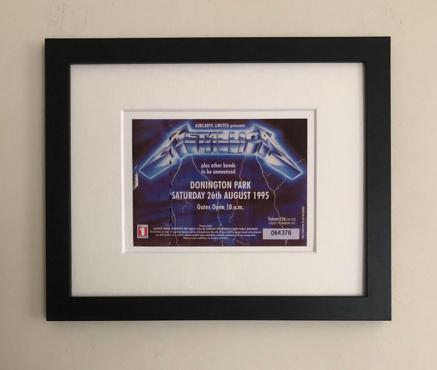 METALLICA - 26/8/1995 Monsters of Rock at Donington Park framed ticket giclee print