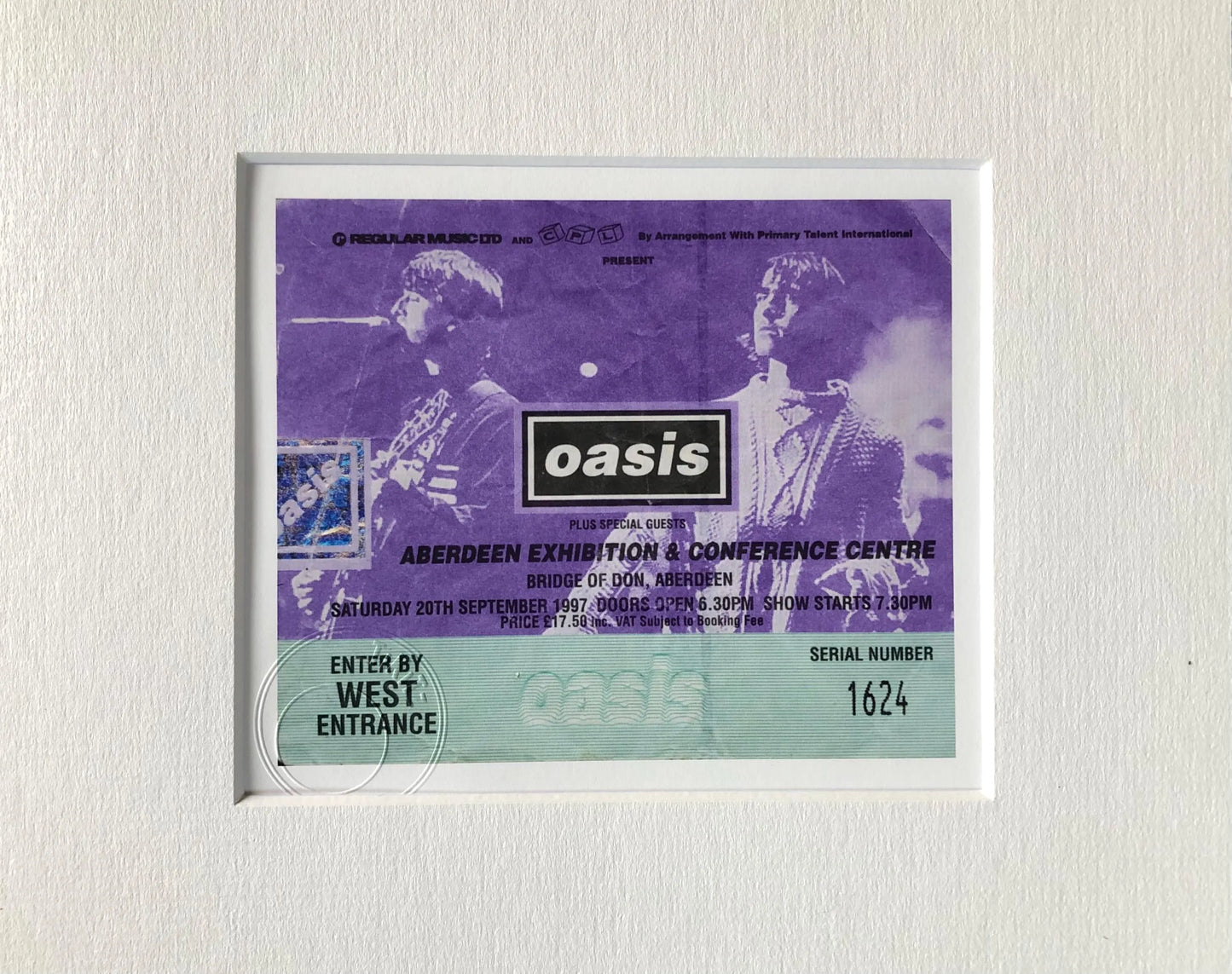 OASIS - 20/9/1997 Aberdeen Exhibition and Conference centre framed ticket giclee print