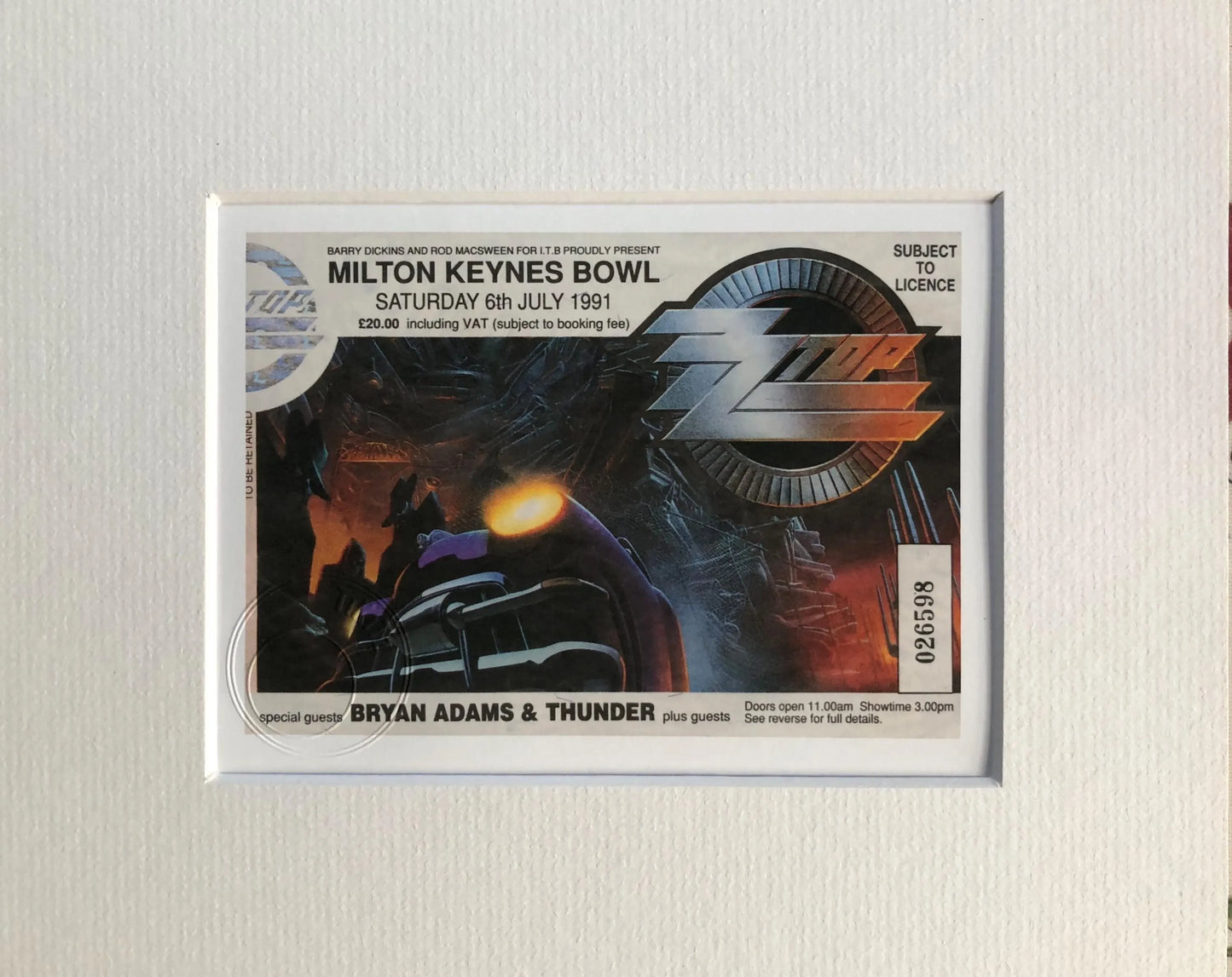 ZZ TOP - 1991 Milton Keynes Bowl framed ticket giclee print