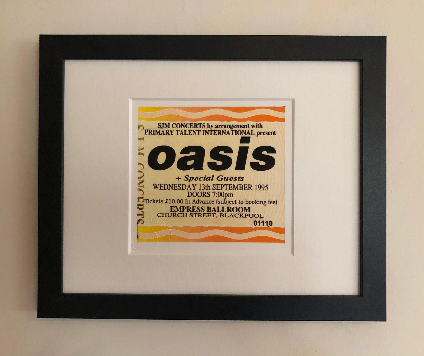 OASIS - 13/9/1995 Empress Ballroom , Blackpool framed ticket giclee print