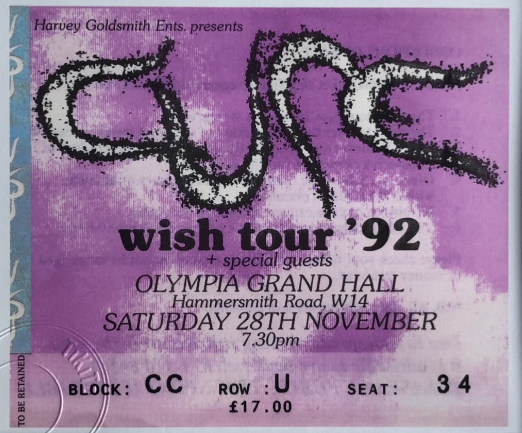 THE CURE - 1992 (Purple) Olympia Grand Hall, London framed ticket giclee print