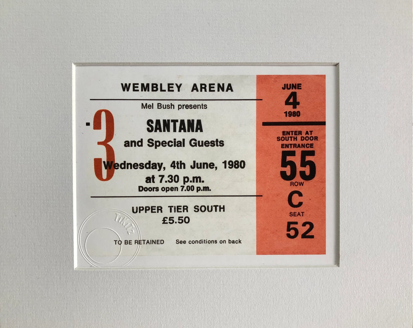 SANTANA - 1980 Wembley Arena , London framed ticket giclee print