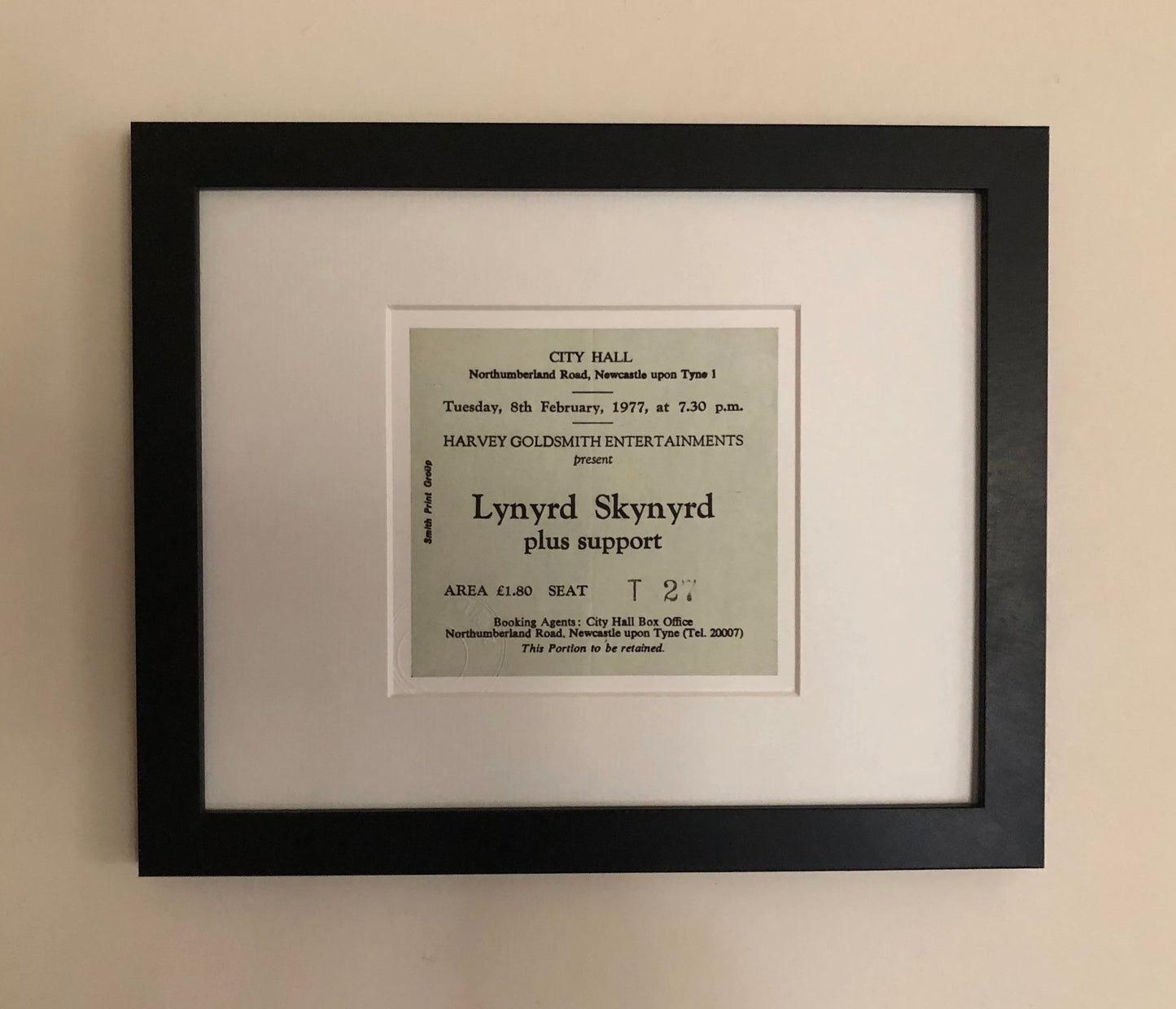 LYNYRD SKYNYRD - 1977 City Hall, Newcastle framed ticket giclee print