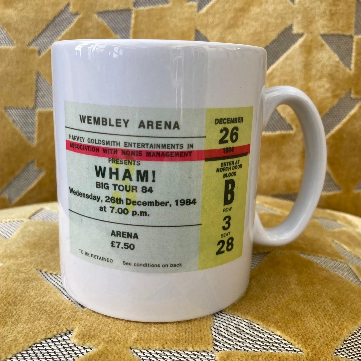 WHAM - 11oz ceramic mug featuring the 1984 Wembley Arena , London ticket on both sides