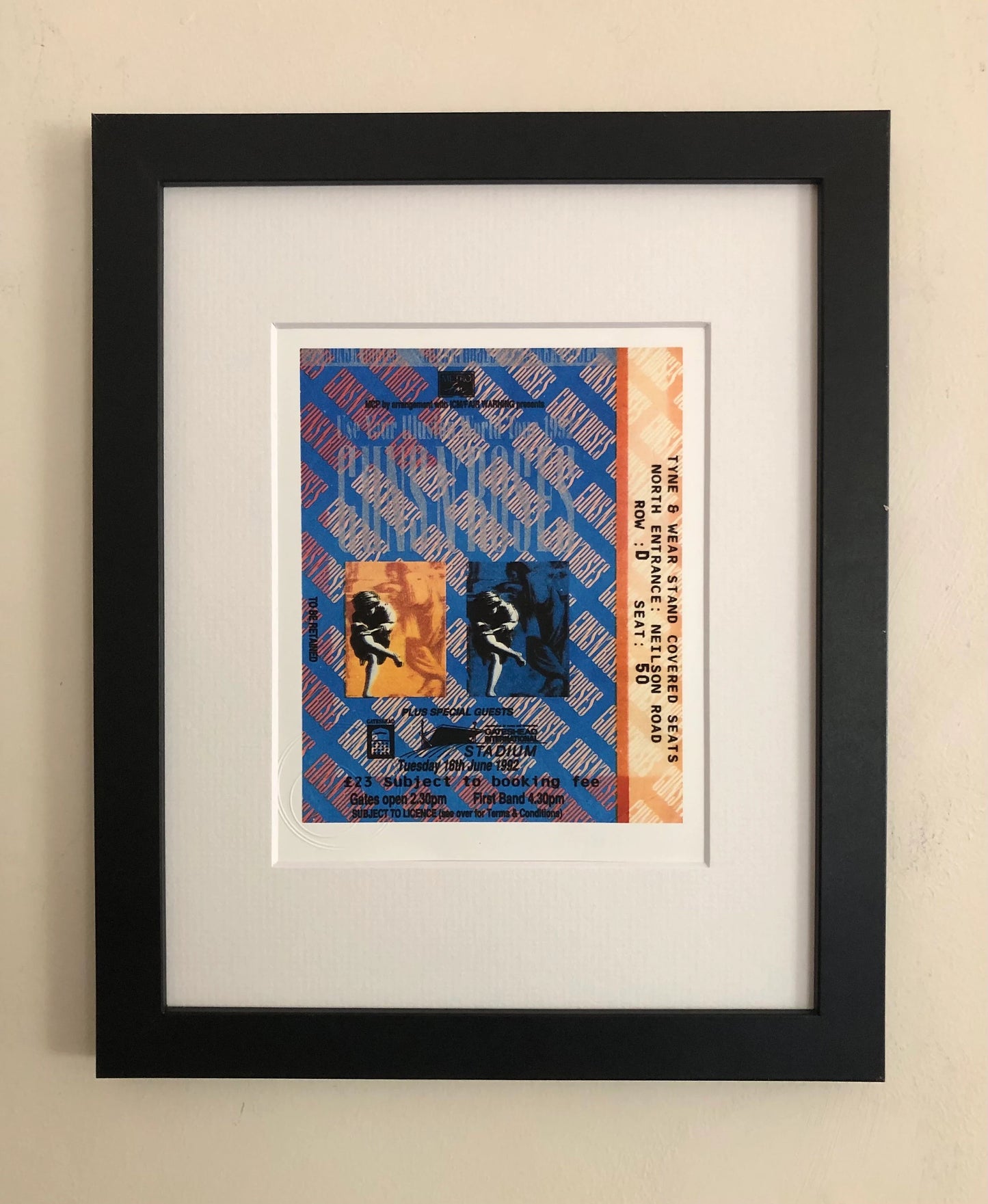 GUNS N ROSES- 1992 Gateshead Stadium, London framed ticket giclee print