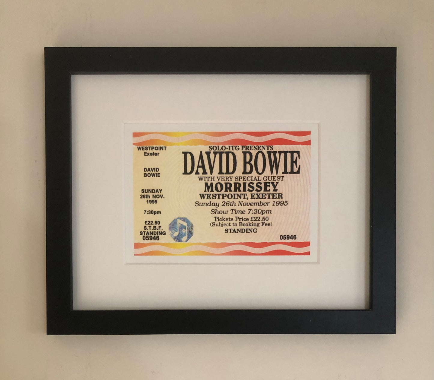 DAVID BOWIE / Special guest MORRISSEY - 1995 Westpoint, Exeter, framed ticket giclee print
