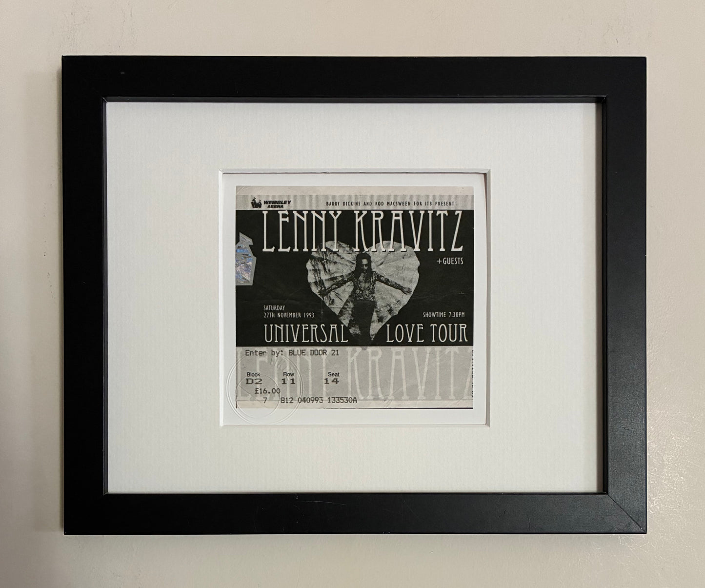LENNY KRAVITZ - 27/11/1993 Wembley Arena, London framed ticket giclee print