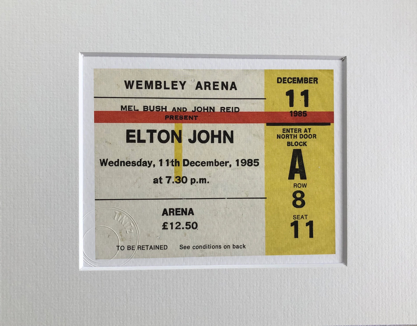 ELTON JOHN - 1985 Wembley Arena , London framed ticket giclee print