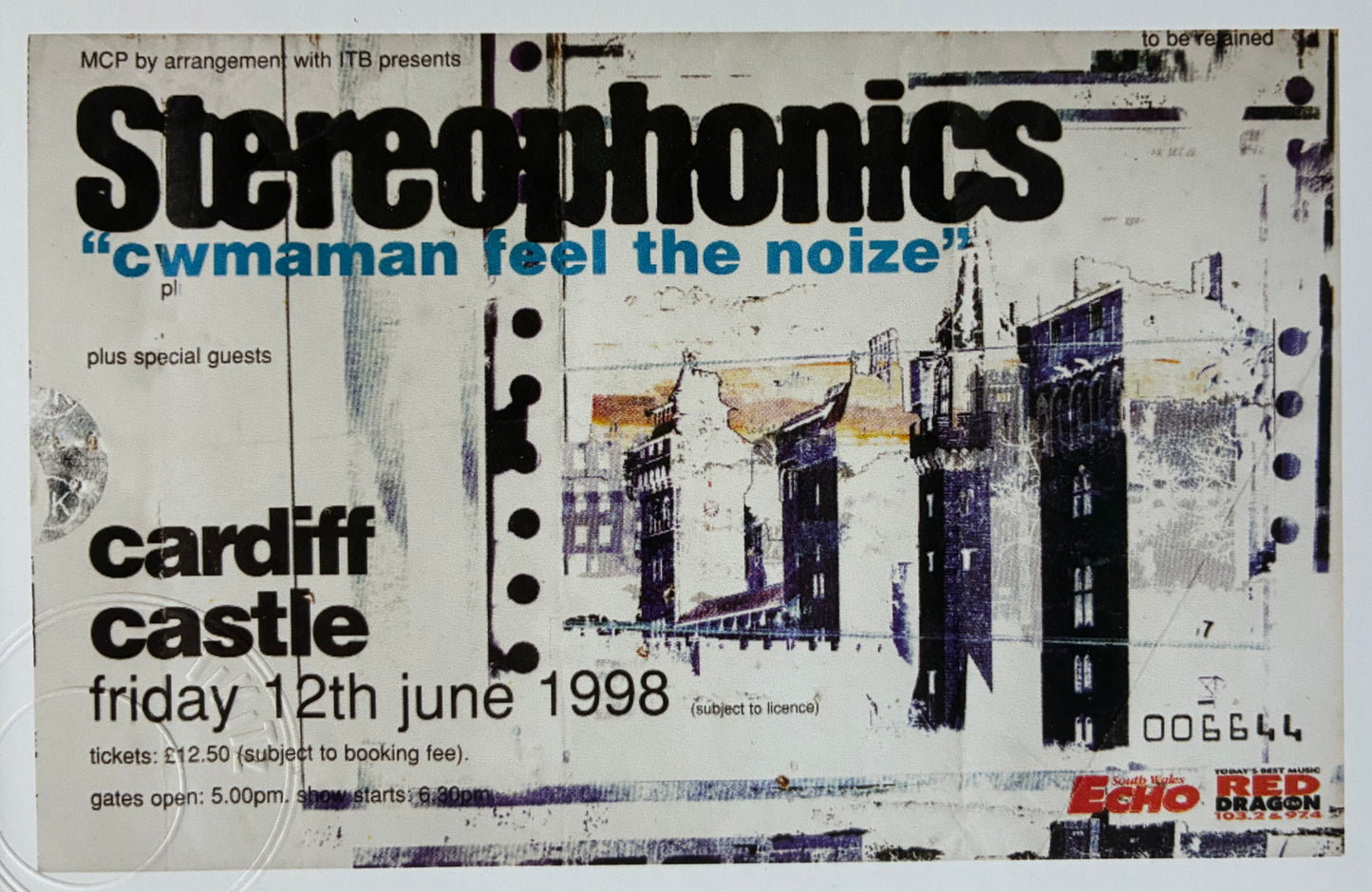 STEREOPHONICS - 1998 Cardiff Castle framed ticket giclee print