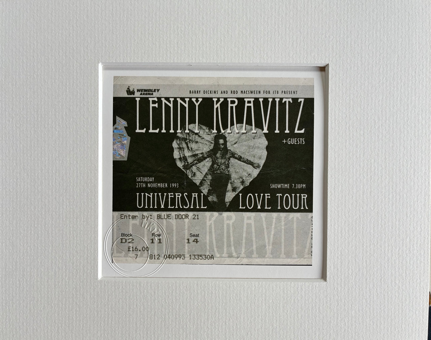 LENNY KRAVITZ - 27/11/1993 Wembley Arena, London framed ticket giclee print