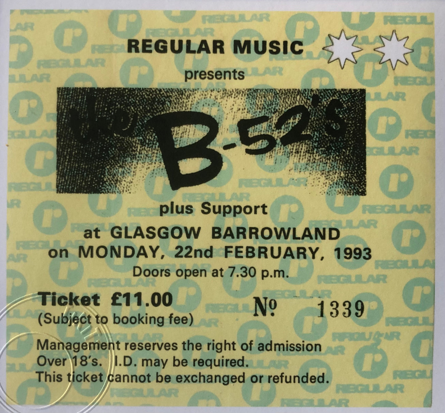 B-52’s - 1993 Glasgow Barrowland framed ticket giclee print