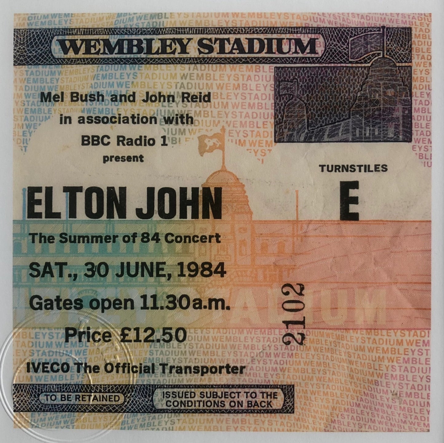 ELTON JOHN - 1984 Wembley Stadium , London framed ticket giclee print