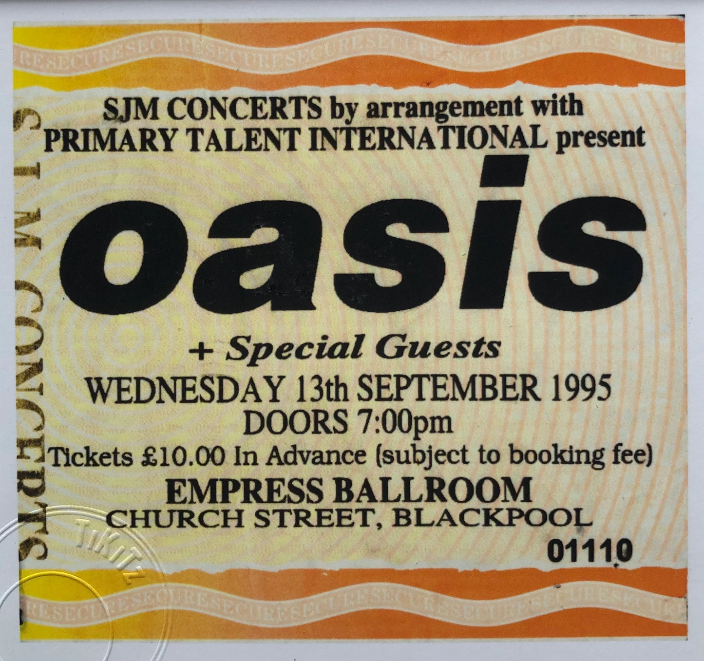 OASIS - 13/9/1995 Empress Ballroom , Blackpool framed ticket giclee print