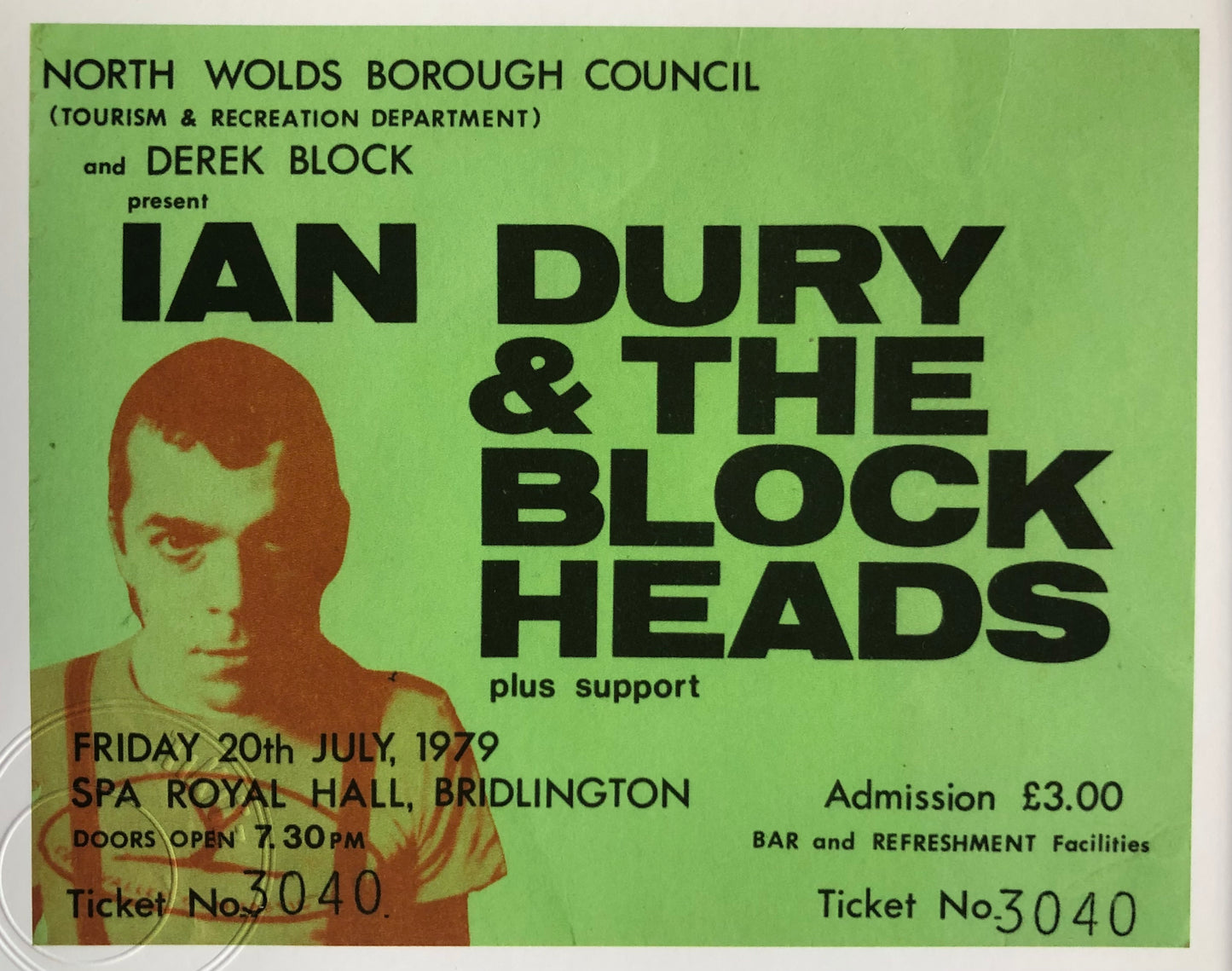 IAN DURY and the BLOCKHEADS - 1979 Spa Royal Hall, Bridlington framed ticket giclee print