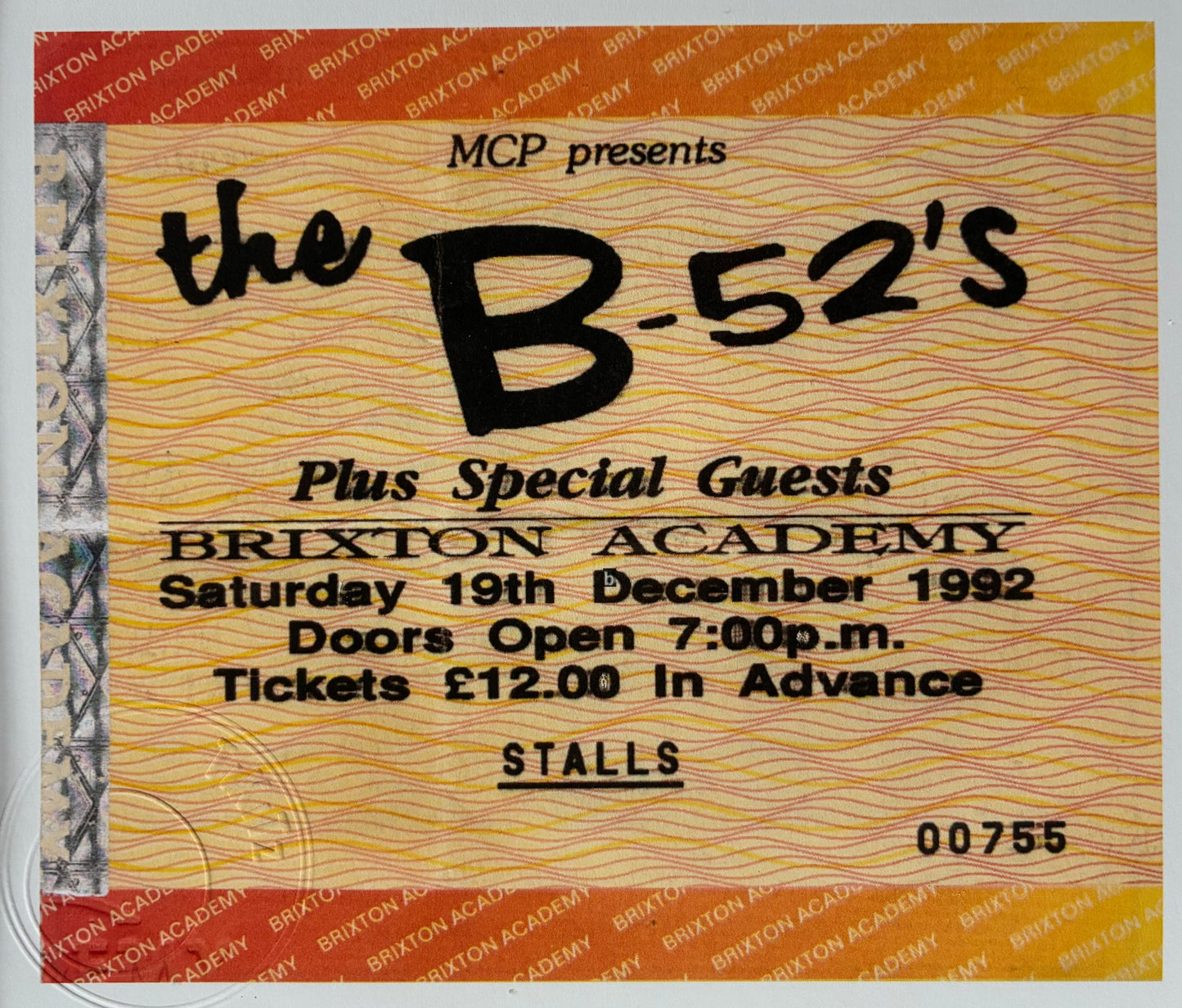 B-52’s - 1992 Brixton Academy, London framed ticket giclee print