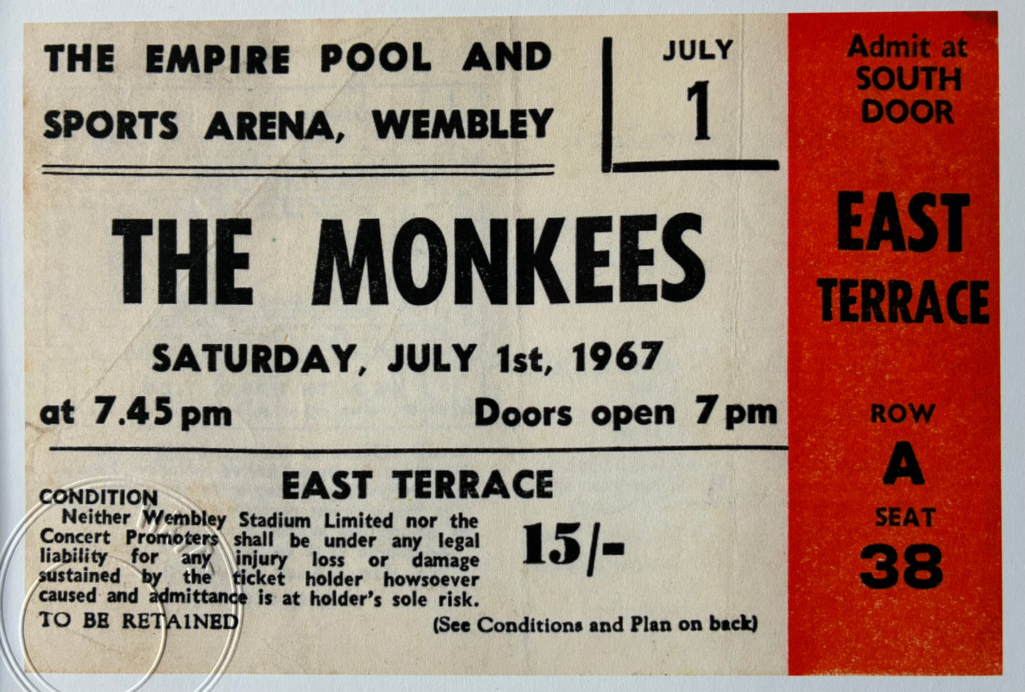THE MONKEES - 1967 Empire Pool , Wembley London framed ticket giclee print