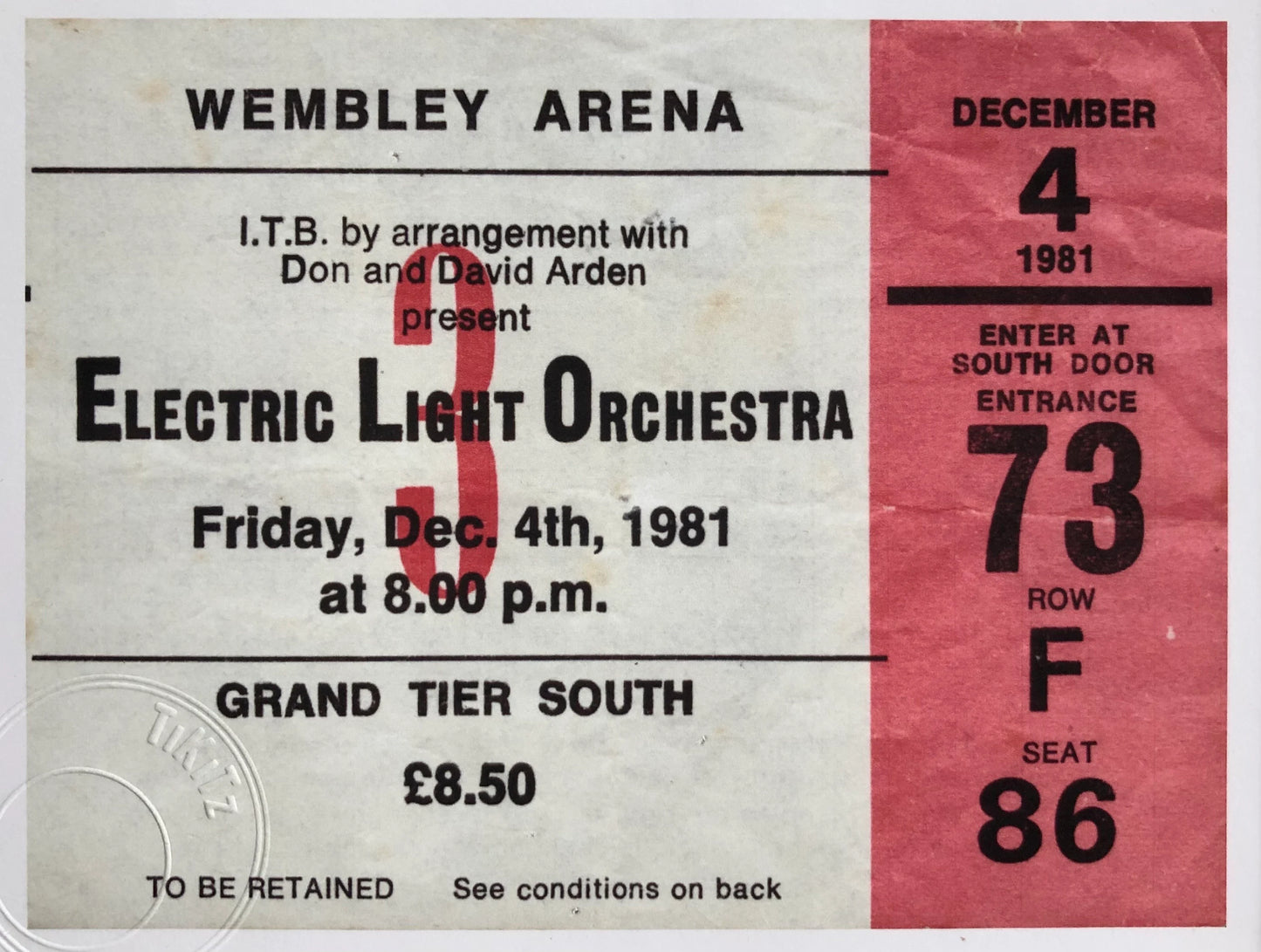 ELECTRIC LIGHT ORCHESTRA - 1981 Wembley Arena , London framed ticket giclee print
