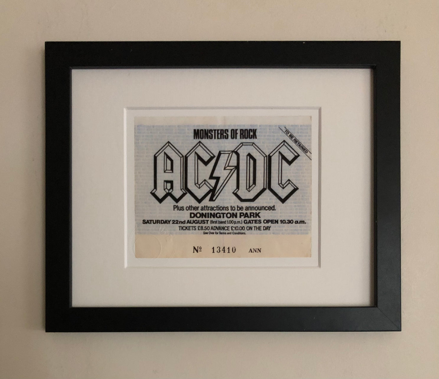AC/DC- 22/8/1981 Monsters of Rock at Donington Park framed ticket giclee print