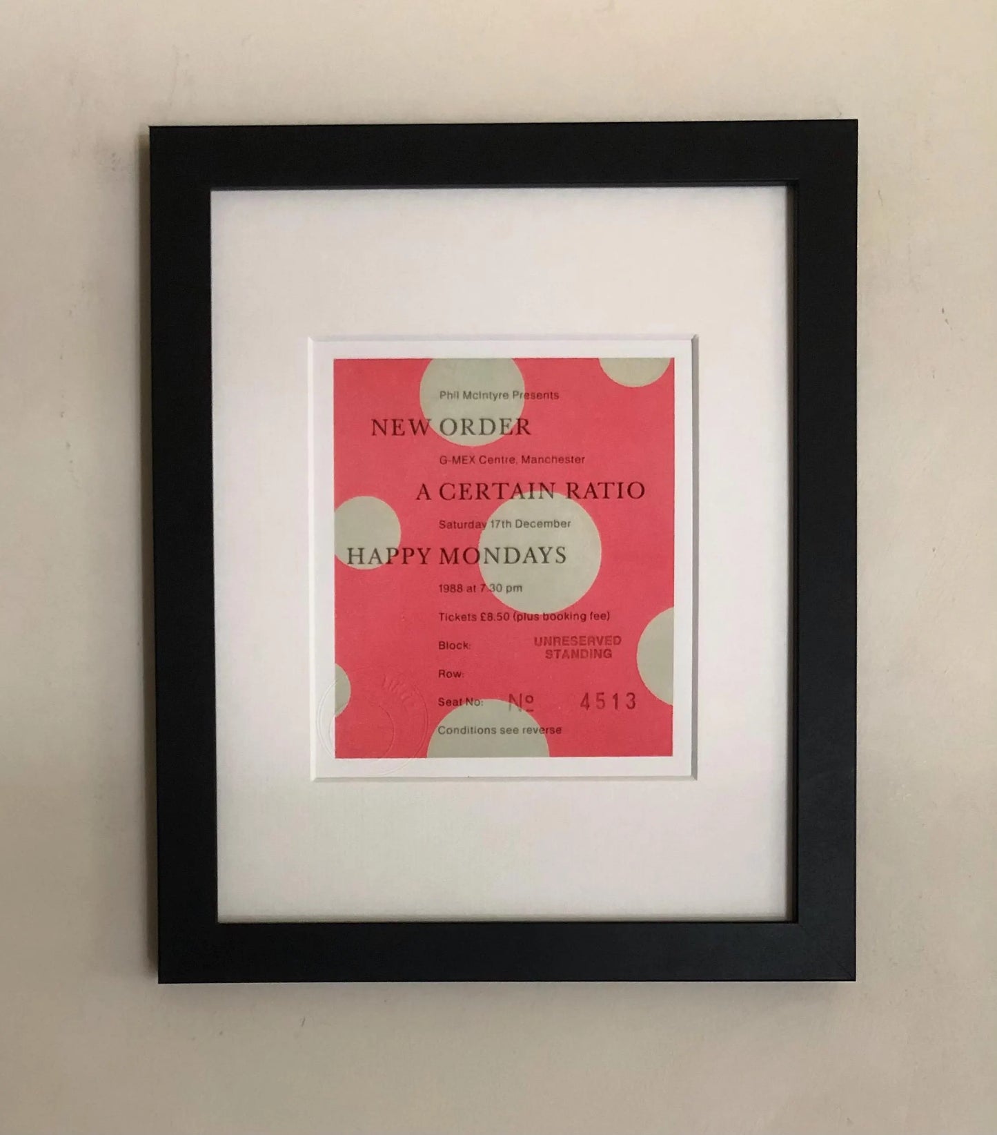 NEW ORDER / HAPPY MONDAYS - 1988 G Mex Centre, Manchester framed ticket giclee print