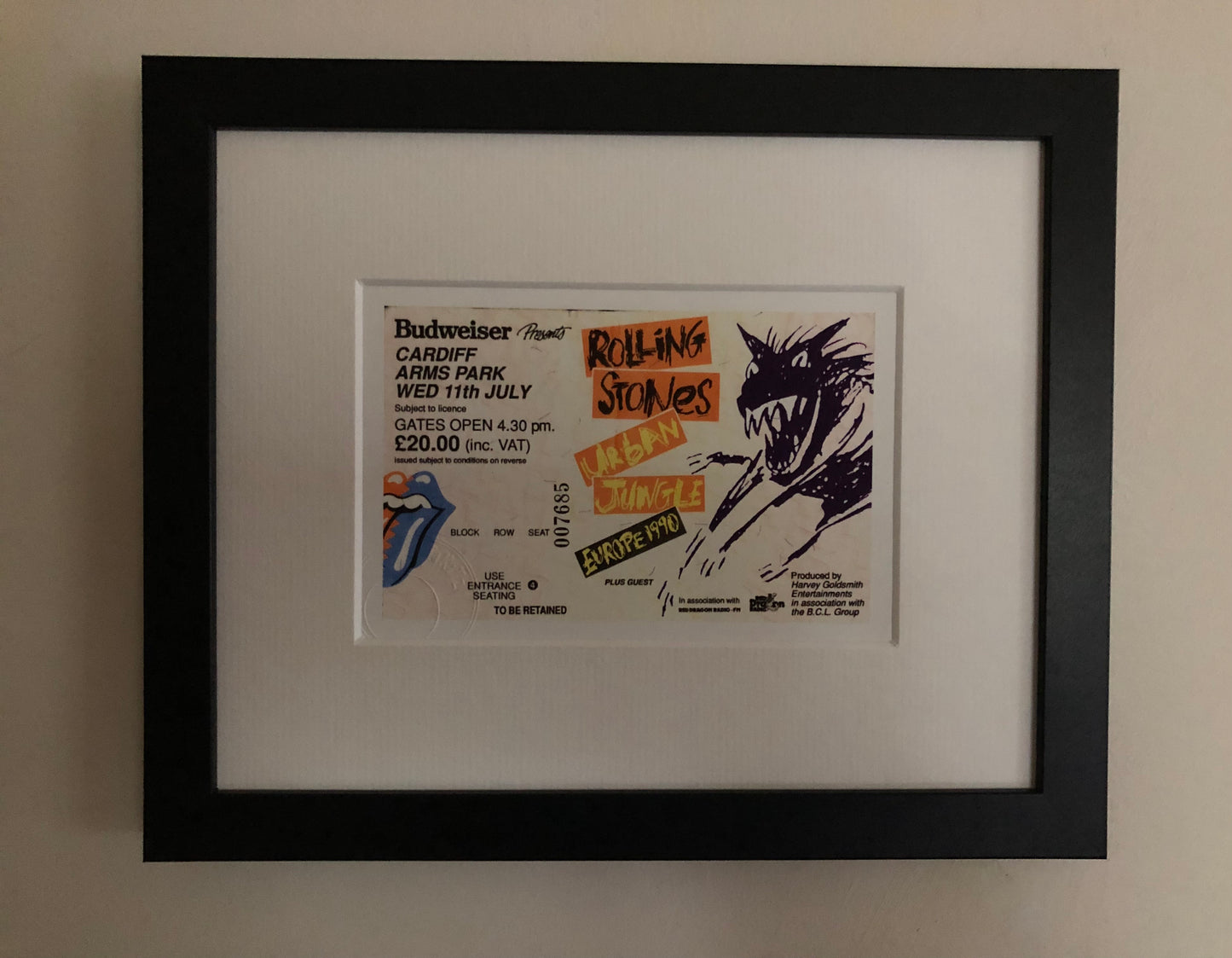 ROLLING STONES - 1990 Cardiff Arms Park framed ticket giclee print