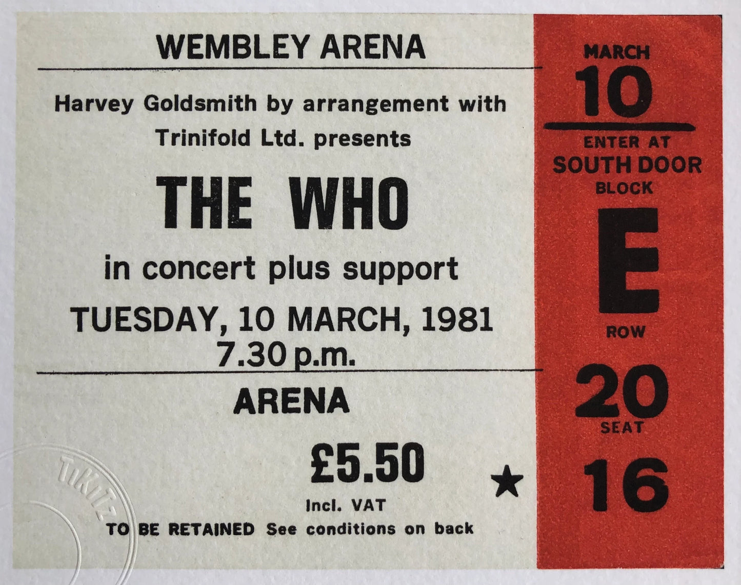 THE WHO - 1981 Wembley Arena , London framed ticket giclee print