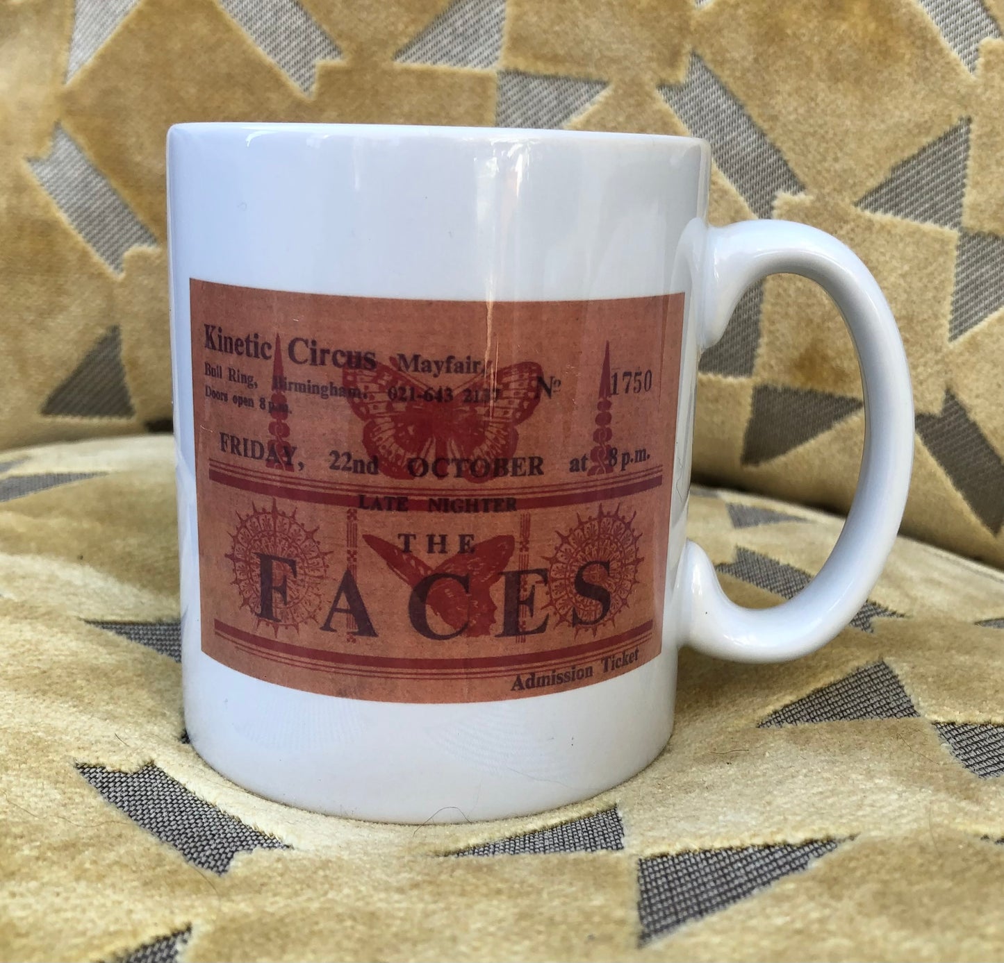 THE FACES - 11oz ceramic mug featuring the 22/10/1971 Kinetic Circus , Birmingham concert ticket on both sides